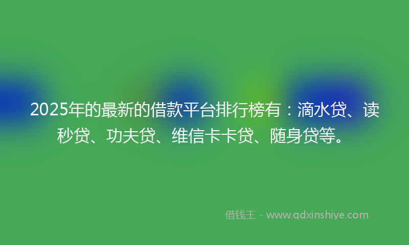 2025年的最新的借款平台排行榜有：滴水贷、读秒贷、功夫贷、维信卡卡贷、随身贷等。