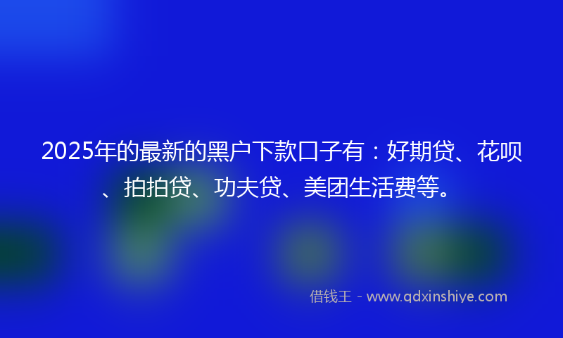 2025年的最新的黑户下款口子有：好期贷、花呗、拍拍贷、功夫贷、美团生活费等。