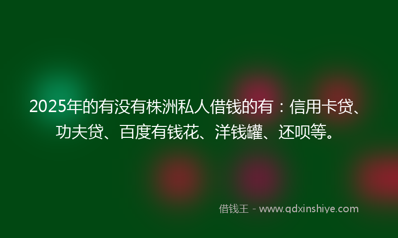 2025年的有没有株洲私人借钱的有：信用卡贷、功夫贷、百度有钱花、洋钱罐、还呗等。