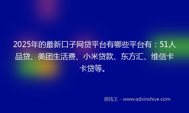 2025年的最新口子网贷平台有哪些平台有：51人品贷、美团生活费、小米贷款、东方汇、维信卡卡贷等。