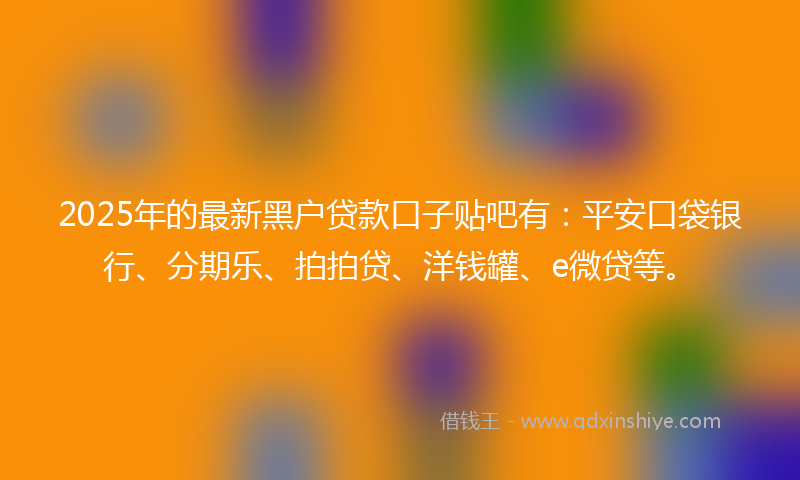 2025年的最新黑户贷款口子贴吧有：平安口袋银行、分期乐、拍拍贷、洋钱罐、e微贷等。