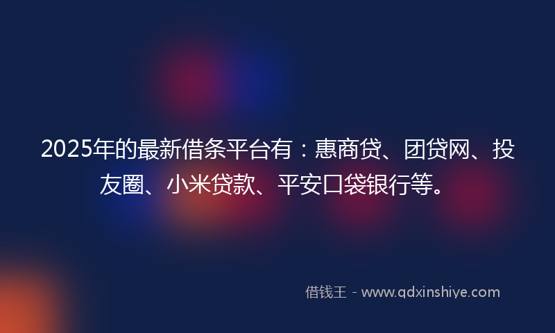 2025年的最新借条平台有：惠商贷、团贷网、投友圈、小米贷款、平安口袋银行等。