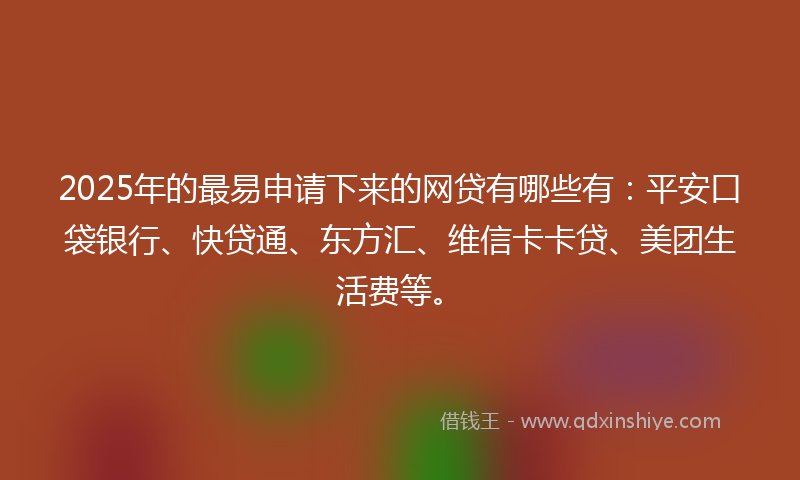 2025年的最易申请下来的网贷有哪些有：平安口袋银行、快贷通、东方汇、维信卡卡贷、美团生活费等。