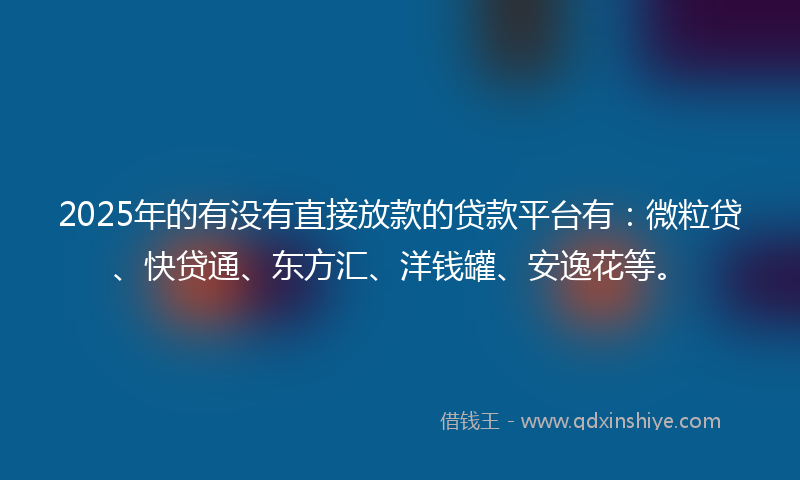 2025年的有没有直接放款的贷款平台有：微粒贷、快贷通、东方汇、洋钱罐、安逸花等。