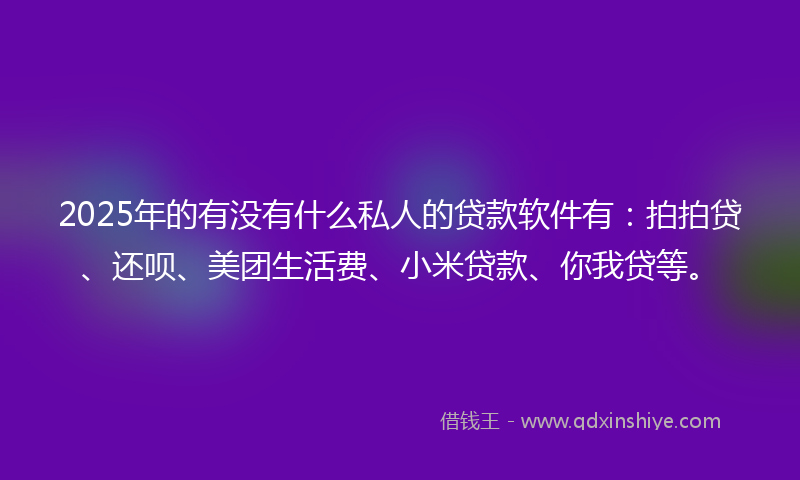 2025年的有没有什么私人的贷款软件有：拍拍贷、还呗、美团生活费、小米贷款、你我贷等。