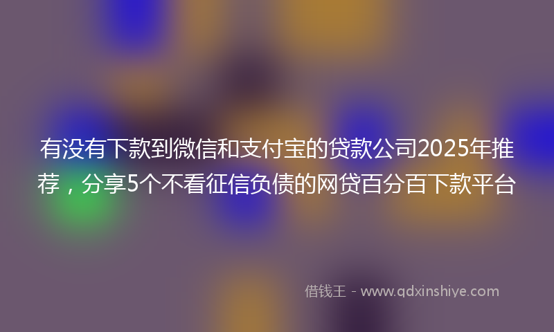 有没有下款到微信和支付宝的贷款公司2025年推荐，分享5个不看征信负债的网贷百分百下款平台