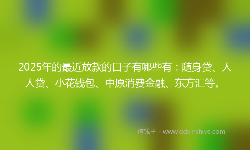 2025年的最近放款的口子有哪些有：随身贷、人人贷、小花钱包、中原消费金融、东方汇等。
