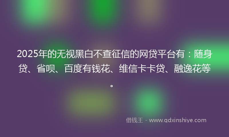 2025年的无视黑白不查征信的网贷平台有：随身贷、省呗、百度有钱花、维信卡卡贷、融逸花等。
