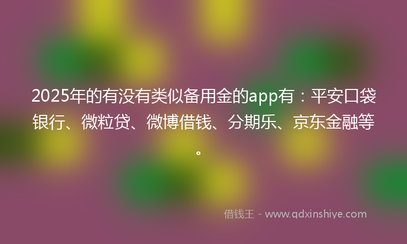 2025年的有没有类似备用金的app有：平安口袋银行、微粒贷、微博借钱、分期乐、京东金融等。