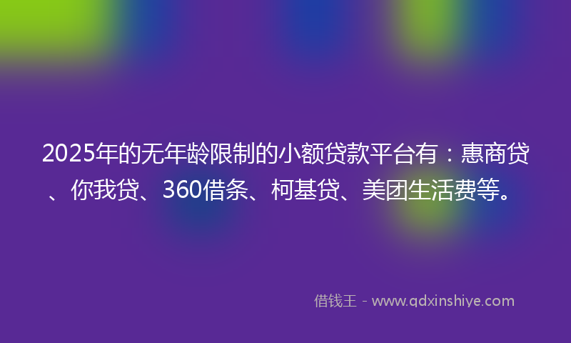 2025年的无年龄限制的小额贷款平台有：惠商贷、你我贷、360借条、柯基贷、美团生活费等。