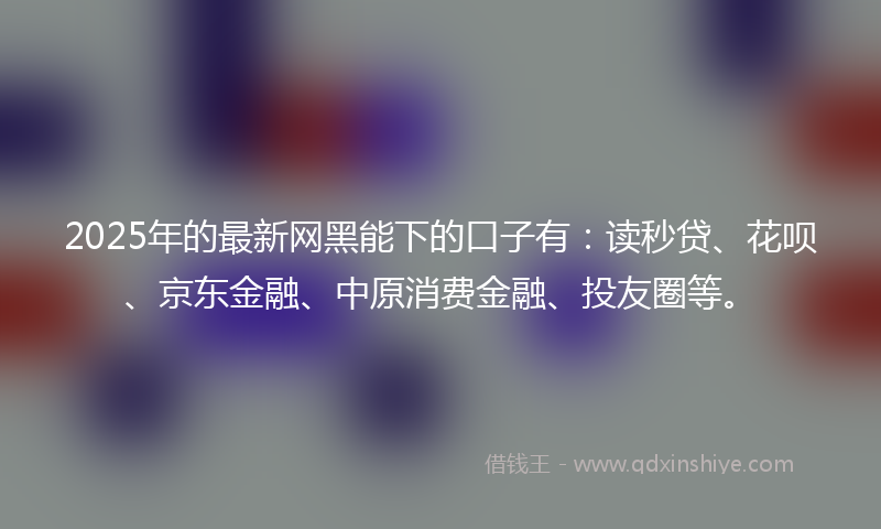 2025年的最新网黑能下的口子有：读秒贷、花呗、京东金融、中原消费金融、投友圈等。