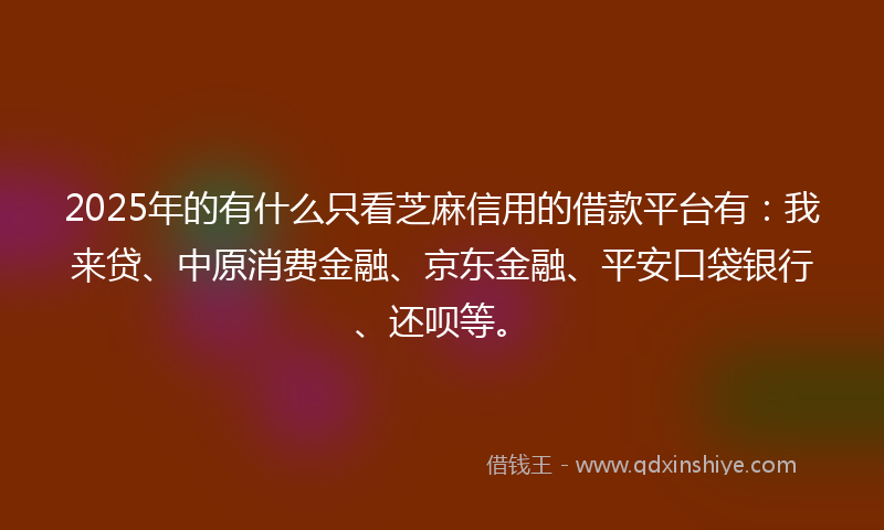 2025年的有什么只看芝麻信用的借款平台有：我来贷、中原消费金融、京东金融、平安口袋银行、还呗等。