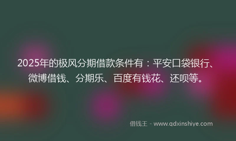 2025年的极风分期借款条件有：平安口袋银行、微博借钱、分期乐、百度有钱花、还呗等。