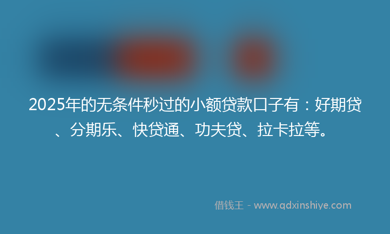 2025年的无条件秒过的小额贷款口子有：好期贷、分期乐、快贷通、功夫贷、拉卡拉等。
