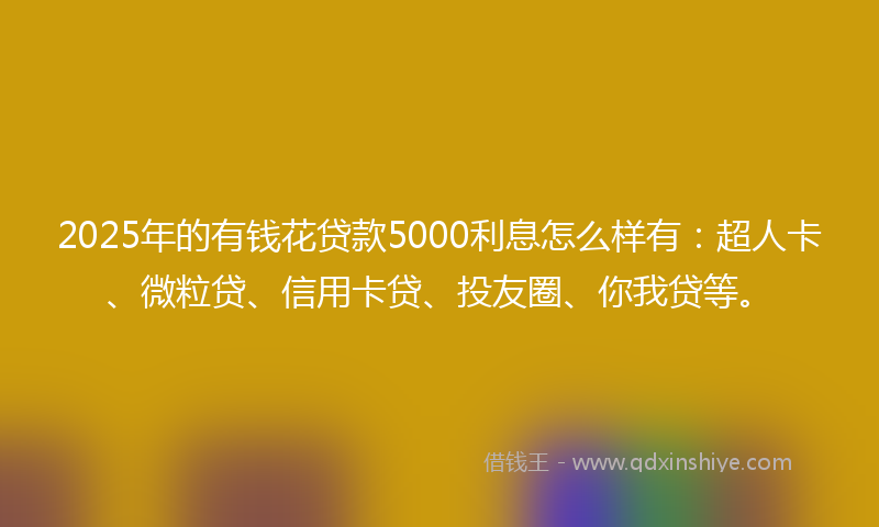 2025年的有钱花贷款5000利息怎么样有：超人卡、微粒贷、信用卡贷、投友圈、你我贷等。