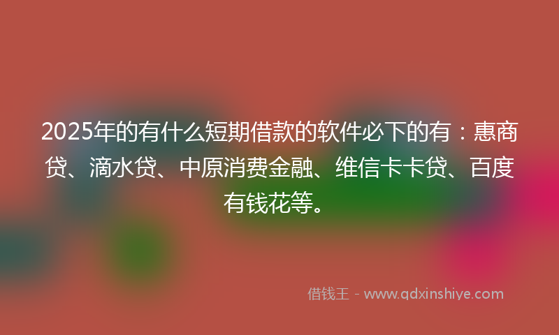 2025年的有什么短期借款的软件必下的有：惠商贷、滴水贷、中原消费金融、维信卡卡贷、百度有钱花等。
