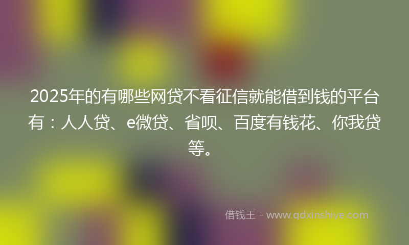 2025年的有哪些网贷不看征信就能借到钱的平台有：人人贷、e微贷、省呗、百度有钱花、你我贷等。