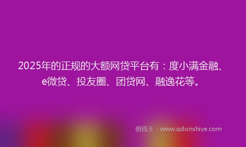 2025年的正规的大额网贷平台有：度小满金融、e微贷、投友圈、团贷网、融逸花等。
