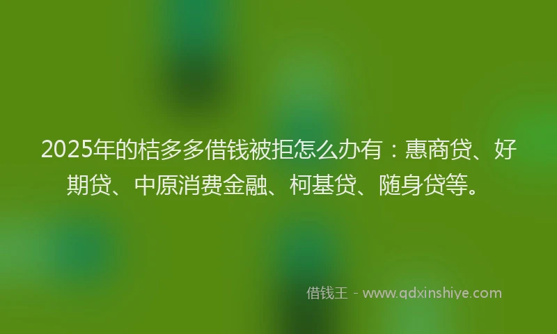 2025年的桔多多借钱被拒怎么办有：惠商贷、好期贷、中原消费金融、柯基贷、随身贷等。