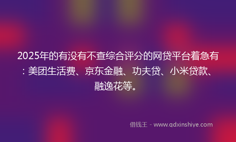 2025年的有没有不查综合评分的网贷平台着急有：美团生活费、京东金融、功夫贷、小米贷款、融逸花等。