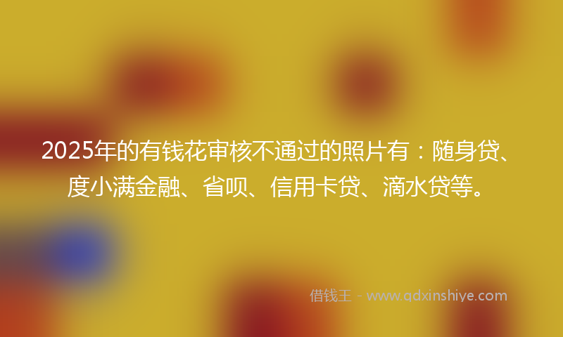 2025年的有钱花审核不通过的照片有：随身贷、度小满金融、省呗、信用卡贷、滴水贷等。