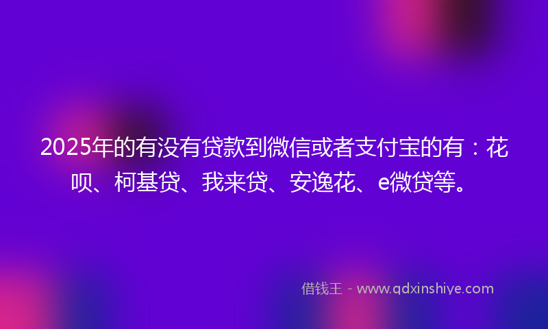 2025年的有没有贷款到微信或者支付宝的有：花呗、柯基贷、我来贷、安逸花、e微贷等。