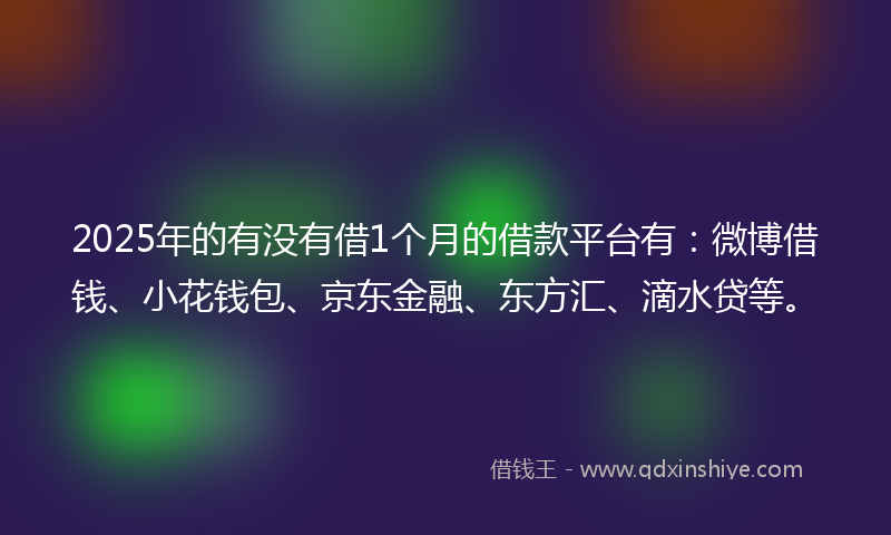 2025年的有没有借1个月的借款平台有：微博借钱、小花钱包、京东金融、东方汇、滴水贷等。