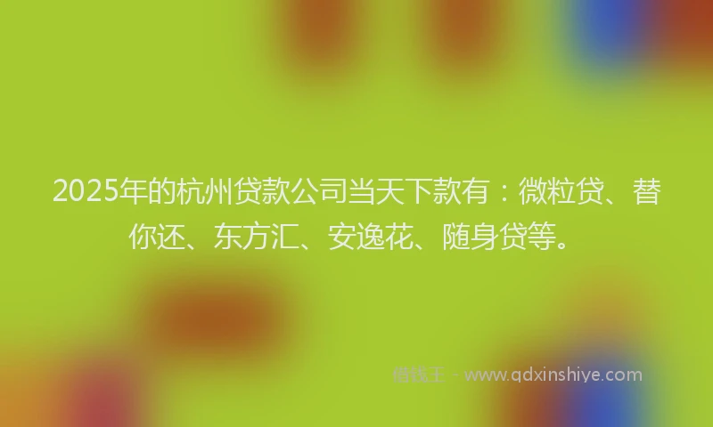 2025年的杭州贷款公司当天下款有：微粒贷、替你还、东方汇、安逸花、随身贷等。