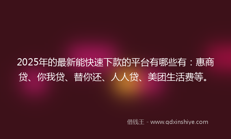 2025年的最新能快速下款的平台有哪些有：惠商贷、你我贷、替你还、人人贷、美团生活费等。