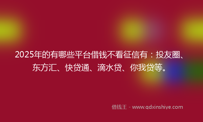 2025年的有哪些平台借钱不看征信有：投友圈、东方汇、快贷通、滴水贷、你我贷等。