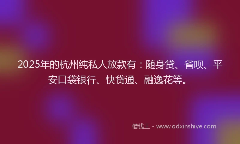 2025年的杭州纯私人放款有：随身贷、省呗、平安口袋银行、快贷通、融逸花等。