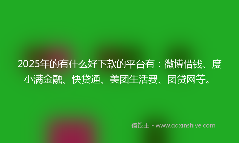 2025年的有什么好下款的平台有：微博借钱、度小满金融、快贷通、美团生活费、团贷网等。