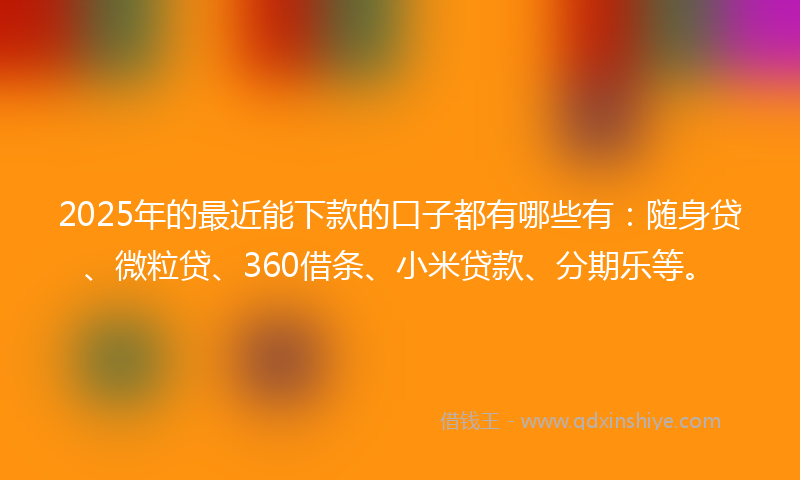 2025年的最近能下款的口子都有哪些有：随身贷、微粒贷、360借条、小米贷款、分期乐等。