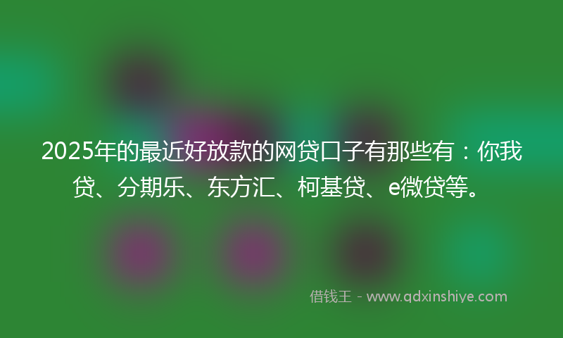 2025年的最近好放款的网贷口子有那些有：你我贷、分期乐、东方汇、柯基贷、e微贷等。