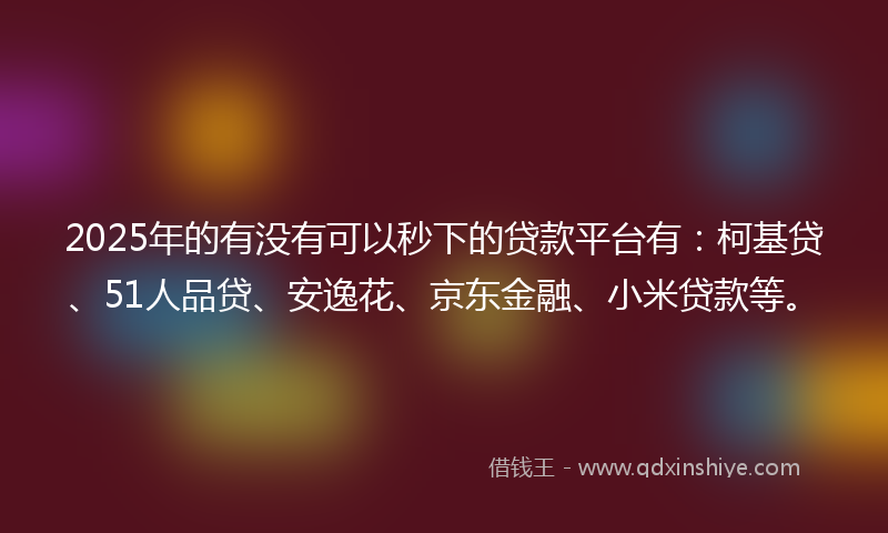 2025年的有没有可以秒下的贷款平台有：柯基贷、51人品贷、安逸花、京东金融、小米贷款等。