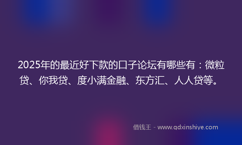 2025年的最近好下款的口子论坛有哪些有：微粒贷、你我贷、度小满金融、东方汇、人人贷等。