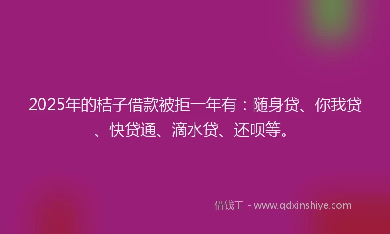2025年的桔子借款被拒一年有：随身贷、你我贷、快贷通、滴水贷、还呗等。