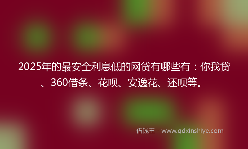 2025年的最安全利息低的网贷有哪些有：你我贷、360借条、花呗、安逸花、还呗等。
