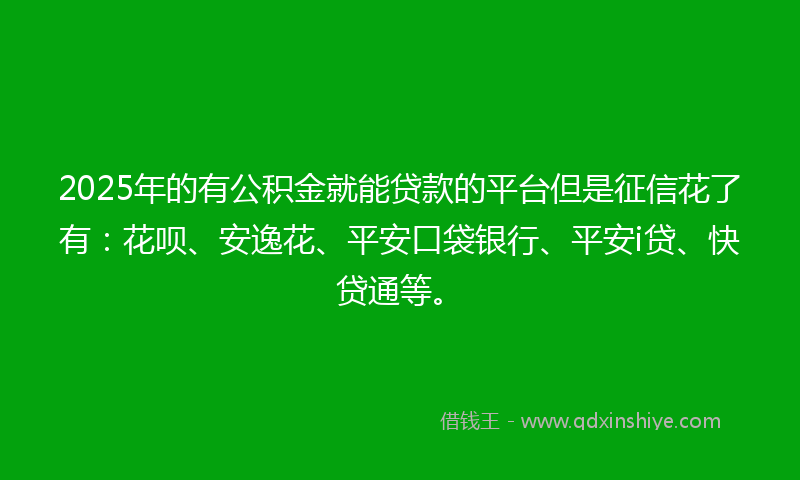 2025年的有公积金就能贷款的平台但是征信花了有：花呗、安逸花、平安口袋银行、平安i贷、快贷通等。