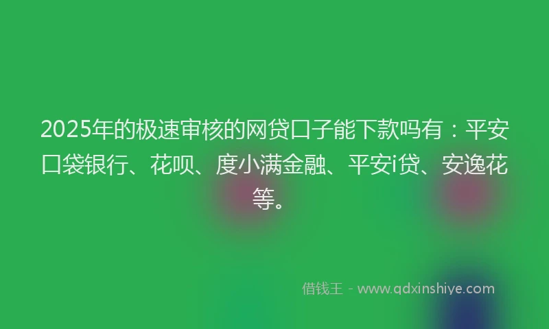 2025年的极速审核的网贷口子能下款吗有：平安口袋银行、花呗、度小满金融、平安i贷、安逸花等。