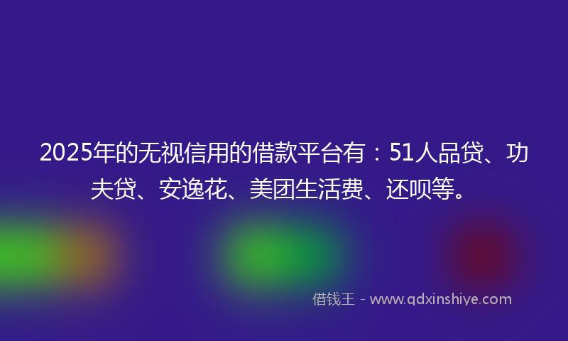 2025年的无视信用的借款平台有：51人品贷、功夫贷、安逸花、美团生活费、还呗等。