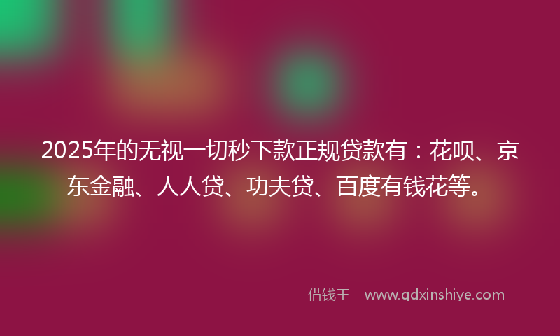 2025年的无视一切秒下款正规贷款有：花呗、京东金融、人人贷、功夫贷、百度有钱花等。