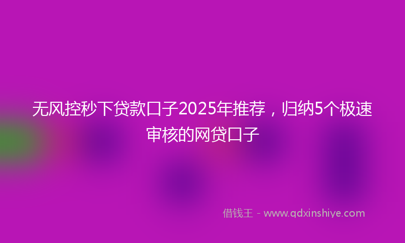 无风控秒下贷款口子2025年推荐，归纳5个极速审核的网贷口子