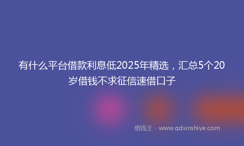 有什么平台借款利息低2025年精选，汇总5个20岁借钱不求征信速借口子