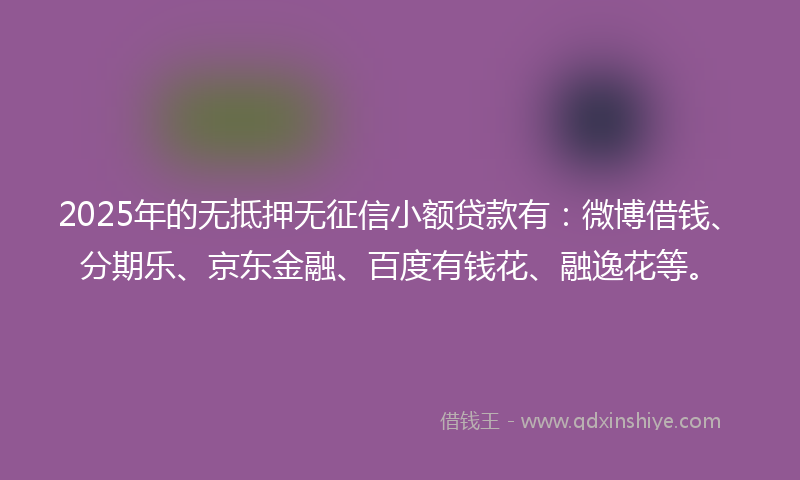 2025年的无抵押无征信小额贷款有：微博借钱、分期乐、京东金融、百度有钱花、融逸花等。