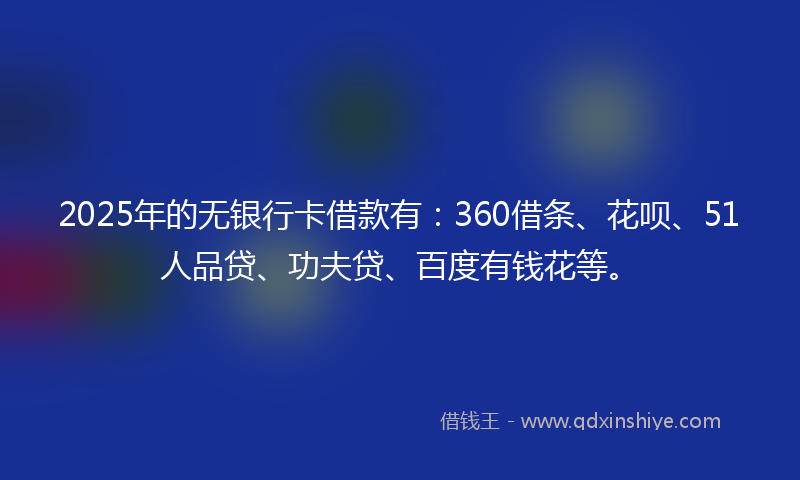 2025年的无银行卡借款有：360借条、花呗、51人品贷、功夫贷、百度有钱花等。