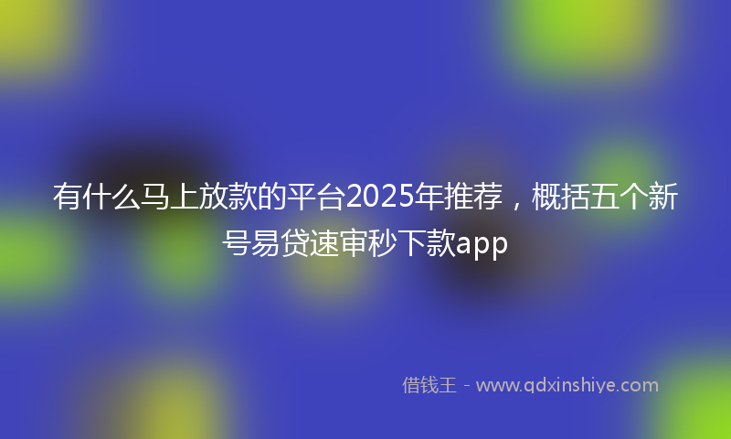有什么马上放款的平台2025年推荐，概括五个新号易贷速审秒下款app