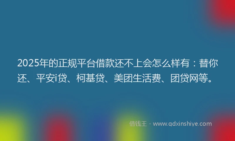 2025年的正规平台借款还不上会怎么样有：替你还、平安i贷、柯基贷、美团生活费、团贷网等。