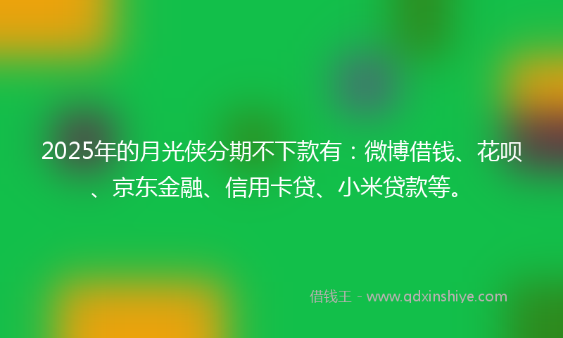 2025年的月光侠分期不下款有：微博借钱、花呗、京东金融、信用卡贷、小米贷款等。