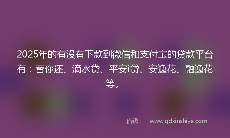 2025年的有没有下款到微信和支付宝的贷款平台有：替你还、滴水贷、平安i贷、安逸花、融逸花等。